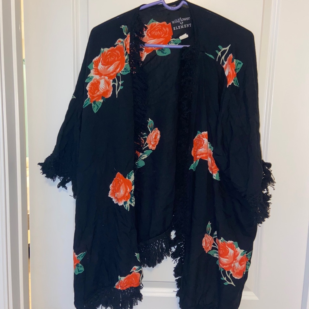 Black with flowers kimono